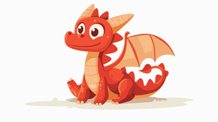 Funny cartoon little red sitting dragon. Vector Illustration
