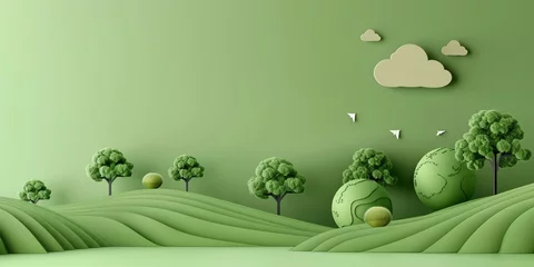  3D render, illustration 16K cute landscape, earth day , gradient green background © rajagambar99