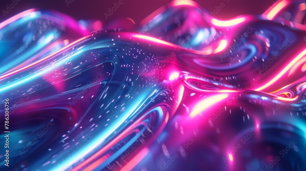 Aufkleber Fluid iridescent holographic neon curve wave in motion colorful background 3D render. Gradient design element for backgrounds, banners, wallpapers, posters, and covers.