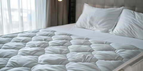 Fototapeta na wymiar Closeup of a mattress topper on a double bed