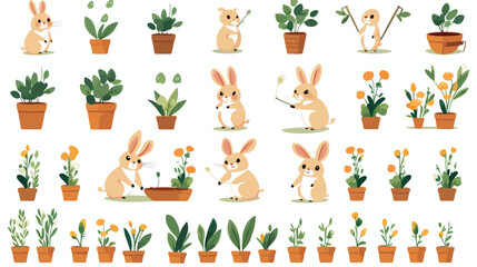 Gardening Rabbit with Plants Nature Lover Animal vector