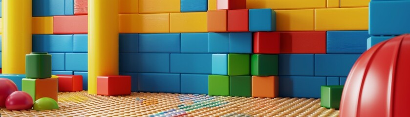 A delightful backdrop made of plastic toy blocks, perfect for school game days and daycare
