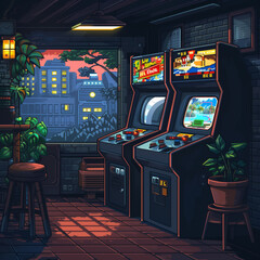 Pixelated Nostalgia 90s Arcade Game UI Revived - obrazy, fototapety, plakaty