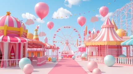 3D cute style amusement park, C4D cartoon cute style background materials