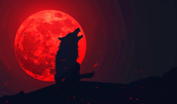 KS howling wolf silhouette_on_the background of red moon