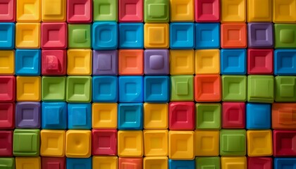 playful backdrop featuring wall constructed of plastic toy blocks, forming blank brick structure