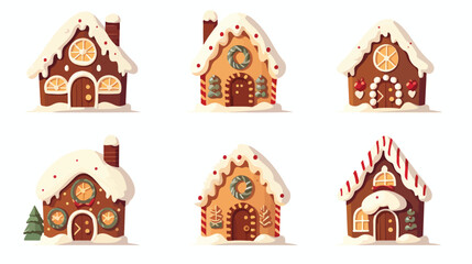 Gingerbread houses isolated on background. Vector