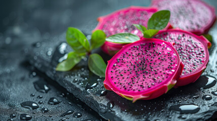 Fresh Pitaya, dragon fruit isolated on background. Close up. Room for copy space.