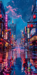Obraz premium Anime Cityscape Osaka Panorama
