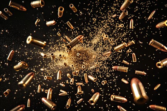 Explosion of gun bullets on black background