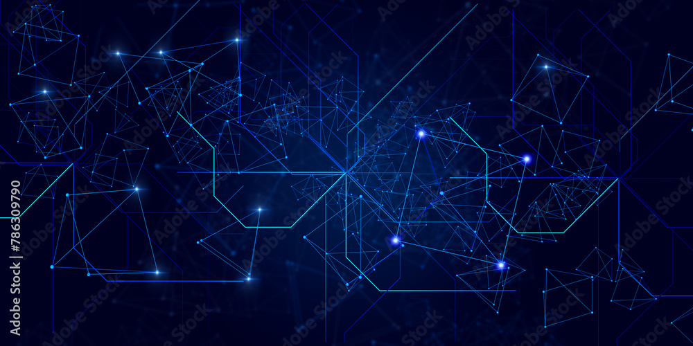 Fototapete abstract digital background of points and lines. glowing black plexus. big data. network or connecti