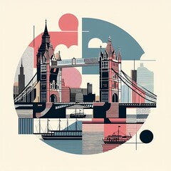 London Bridge Uk in Contemporary style minimalist artwork collage illustration for social media poster ads created with generative ai - obrazy, fototapety, plakaty