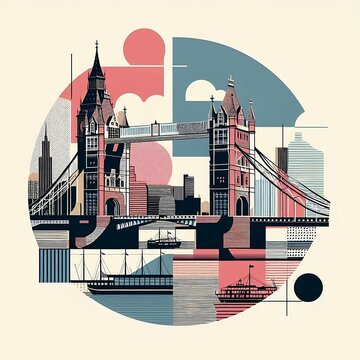 London Bridge Uk in Contemporary style minimalist artwork collage illustration for social media poster ads created with generative ai