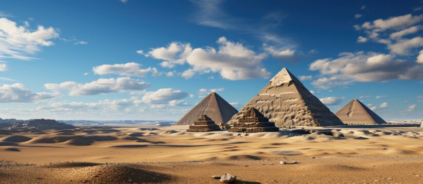 Egyptian pyramids in the desert.
