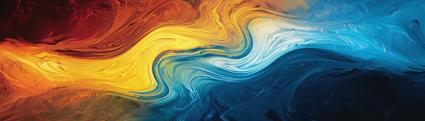 Abstract grainy wave pattern in yellow, blue, and red colors, creating a dynamic noise