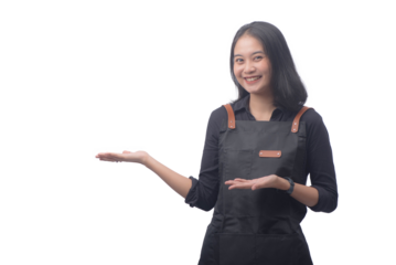 Young Asian Woman Barista Wearing Apron