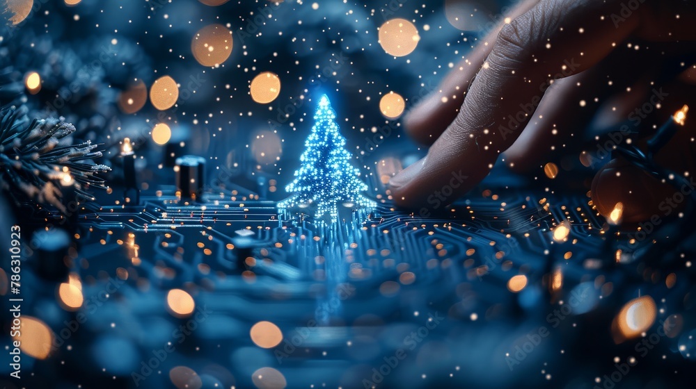 Aufkleber christmas cards in the style of new technology. christmas tree, 2024 year on printed circuit board. 