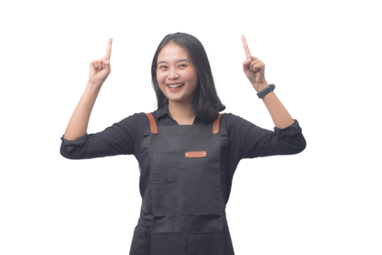 Young Asian Woman Barista Wearing Apron