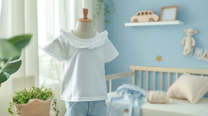 Infants, children's summer white short-sleeved t-shirt mockup