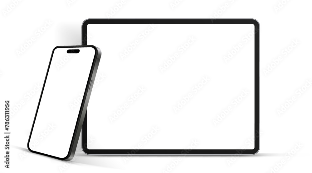 Fototapete Modern tablet mockup front view and high quality smartphone and tablet mockup isolated on white background. Notebook mockup and phone device mockup for ui ux app and website presentation.Stock Vector.