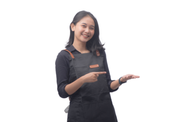 Young Asian Woman Barista Wearing Apron
