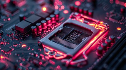 Developing hardware electronic components with CPU chip, memory, GPU, coolers, etc. Overhauling of computer parts and upgrading or repairing. - obrazy, fototapety, plakaty