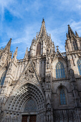 Fototapeta premium Barcelona, Spain: The Cathedral of the Holy Cross and Saint Eulalia, in the evening light