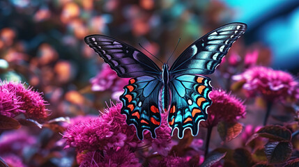 Colorful Butterfly on Flower - obrazy, fototapety, plakaty