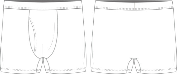 Midway briefs underwear technical fashion illustration with elastic waistband, Athletic skin tight. Flat trunks Unisex CAD mockup.