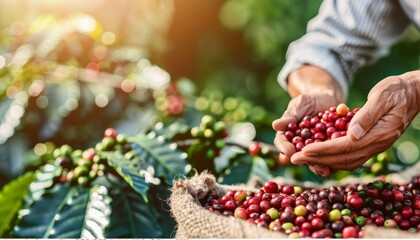 Hand picking arabica and robusta coffee berries in agriculture for optimal harvest results
