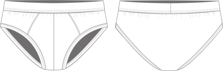 Briefs underwear technical fashion illustration with elastic waistband, Athletic skin tight. Flat trunks Unisex CAD mockup. - obrazy, fototapety, plakaty