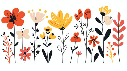Hand drawn flower single doodle element flat vector is