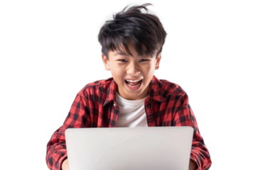 Excited Asian Boy with Laptop