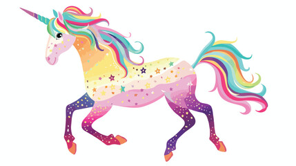 Multicolored unicorn postcard sticker textiles. Vector