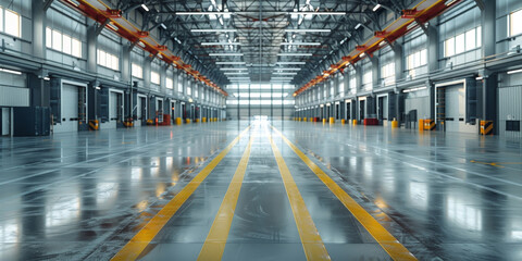 empty warehouse   industrial building,  storehouse, hangar , Modern interior with metal wall and steel structure, empty room