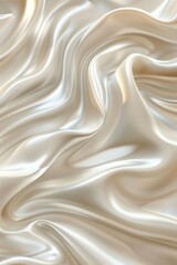 Fototapeta premium close-up smooth, cream-colored silk fabric with a fluid, wavelike texture, evoking luxury elegance.