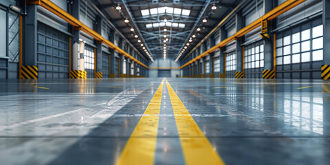 empty warehouse   industrial building,  storehouse, hangar , Modern interior with metal wall and steel structure, empty room - obrazy, fototapety, plakaty
