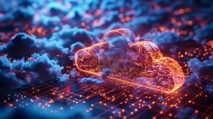 Concept of cloud computing in digital technologies. Mobile internet. IOT devices communicating in cloud storage. Background in computer technology. Connection with digital data storage on the