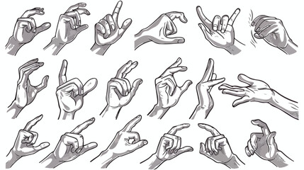 Hand gestures signs set. Thin line art icons.