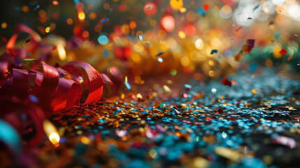 Colorful streamers and confetti burst into the air.