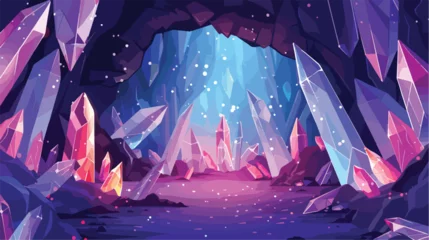 Muurstickers Mystical crystal cave filled with shimmering gemstones © Caso