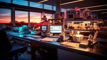 研究室の部屋に差す太陽の光、ラボの風景
