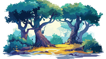 Mystical forest inhabited by wise old ents vector illustration - obrazy, fototapety, plakaty