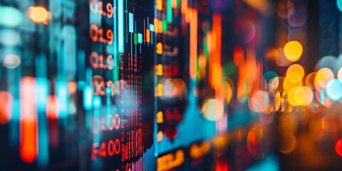 A colorful stock market graph with red and green lines