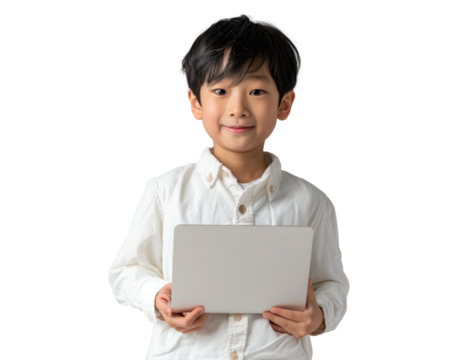 Young Asian Boy with Laptop Smiling - Powered by Adobe