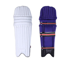 cricket leg guard front back angle isolated on white background.