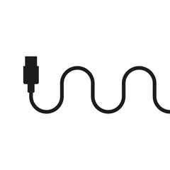 Long usb cable with a curved wire. Isolated vector illustration on white background. 