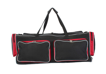 red and black cricket full size kit bag isolated on white background