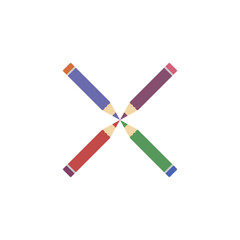 Pencils folded in the shape of a cross. Pencils folded in the shape of a cross. Four colored wooden pencils are folded together in the shape of a cross.