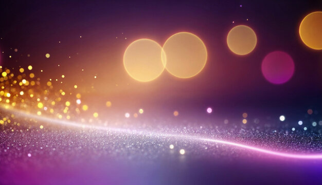 abstract shining gold sparkles and transparent blurry circles on a lilac background